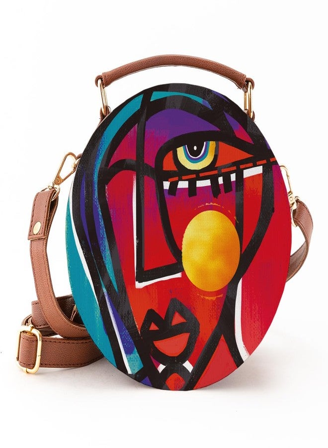 Kalankit Round Sling For Women | Girls Crossbody Bags | Side Bags With Adjustable Strap | Travel Box Sling Bags | Eyes on Sun - Image 1